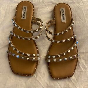 Steve Madden Women's Shoes Leather Open Toe Gladiator Sandals, Skyler Tan, 10m